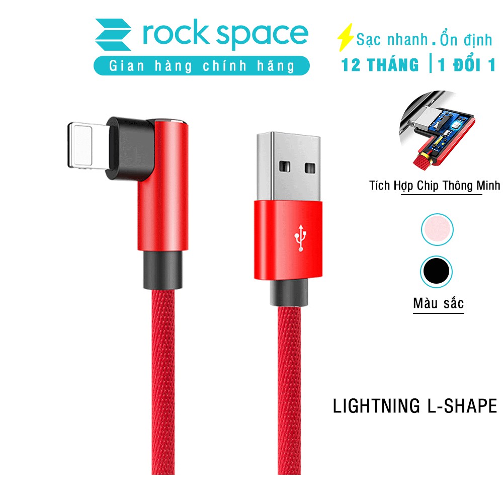 Dây cáp sạc nhanh cho iphone hình chữ L dây dù Rockspace - Hàng chính hãng bảo hành 12 tháng 1 đổi 1