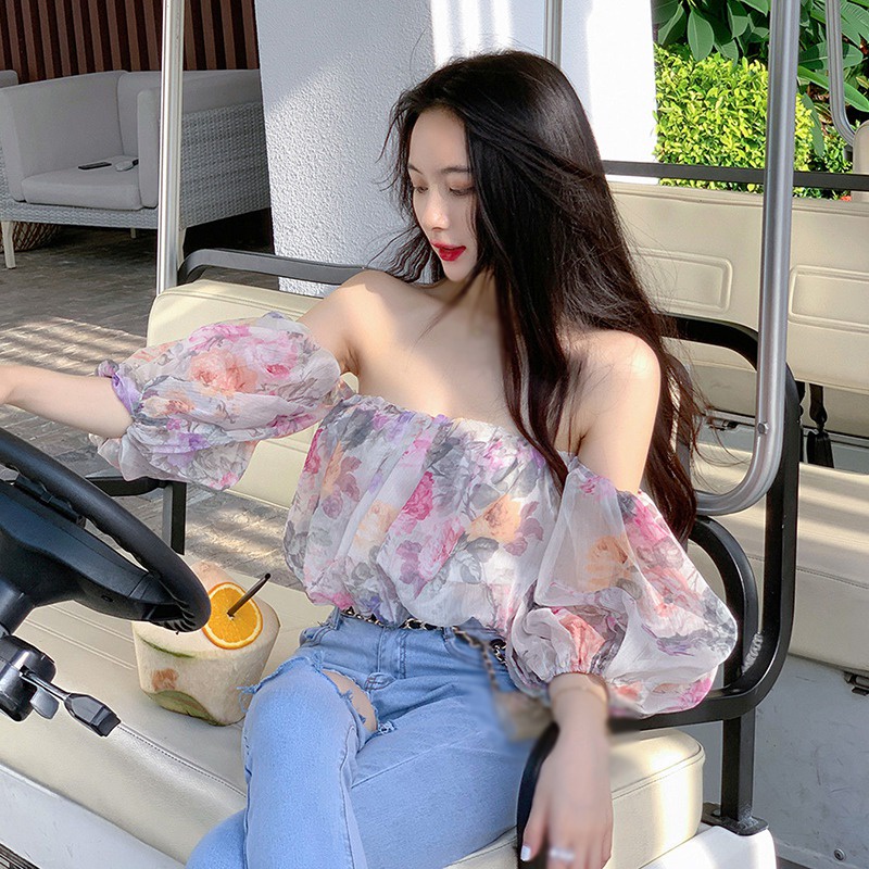 Áo chiffon Tay Ngắn In Hoa Kiểu Hàn Quốc Dễ Thương Cho Nữ