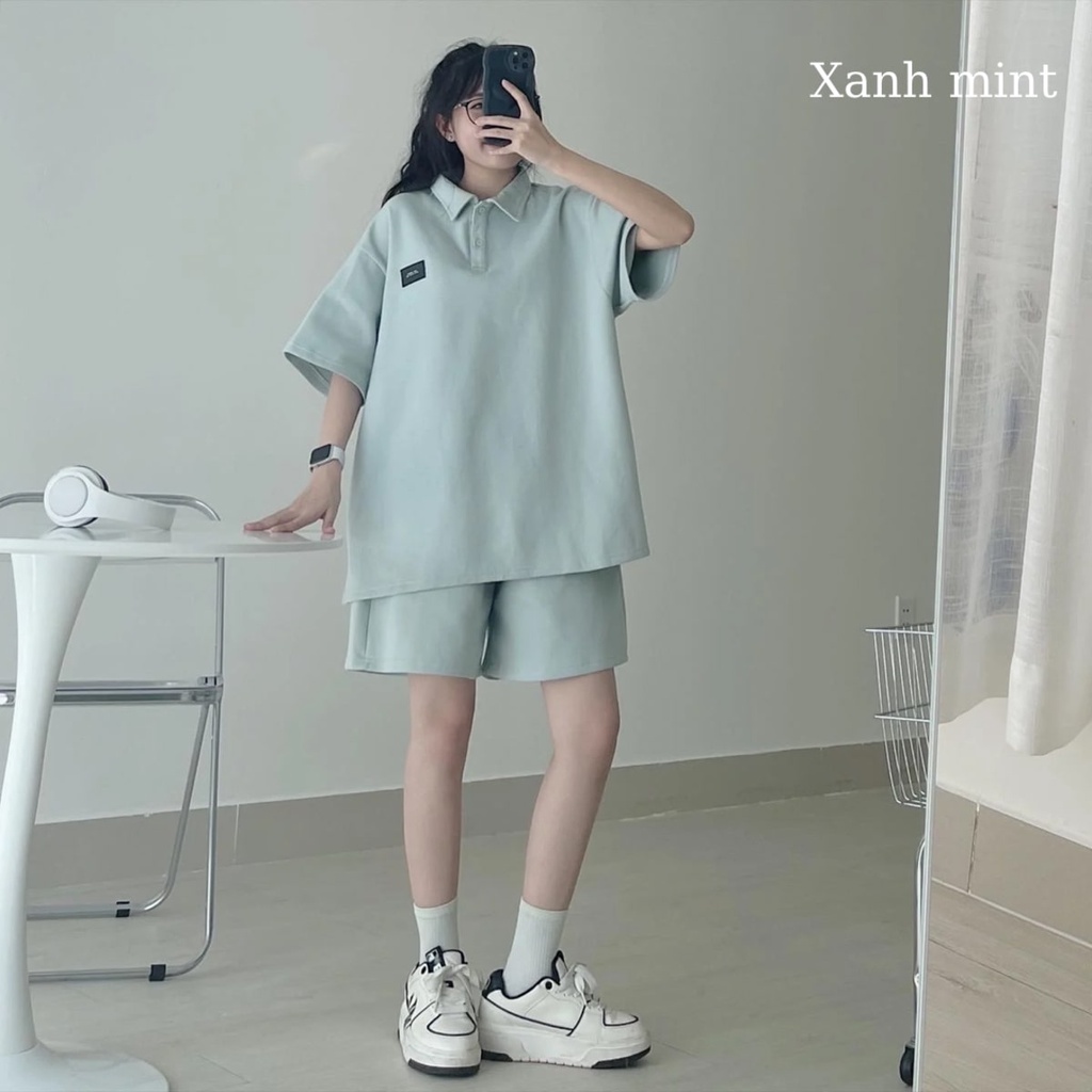 Set đồ nữ sang chảnh áo polo kèm quần short form rộng kiểu dáng Hàn Quốc siêu tone da mã 8141