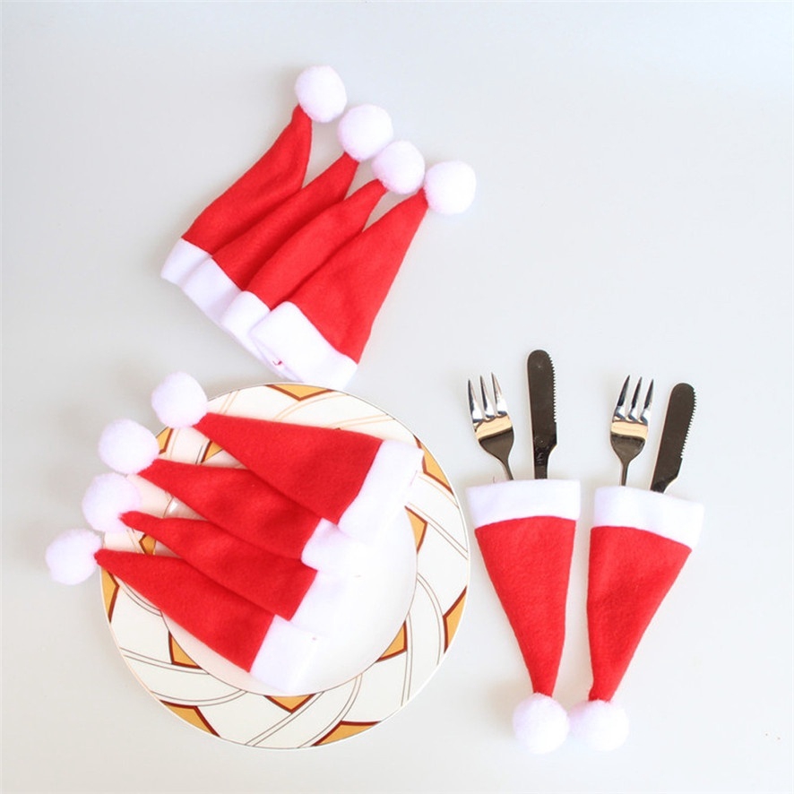 Phụ Kiện Đựng Dao Nĩa Hình Mũ Ông Già Noel Dễ Thương