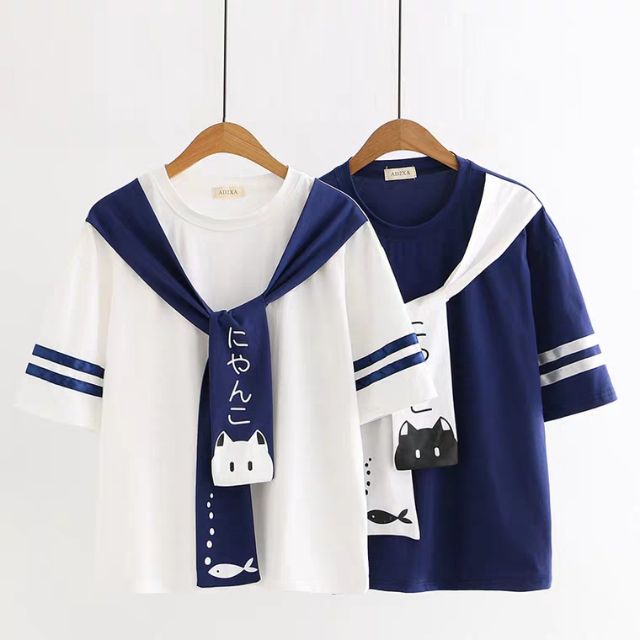 áo thủy thủ mèo cá kawaii