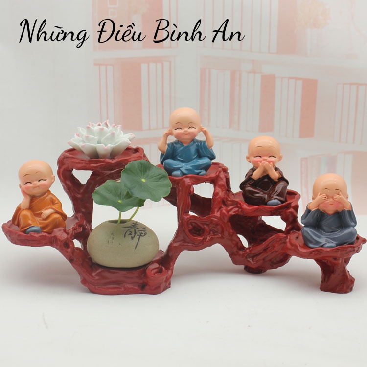 Tượng chú tiểu tứ không mini dễ thương KÈM ĐẾ KEO mang lại an nhiên trong cuộc sống