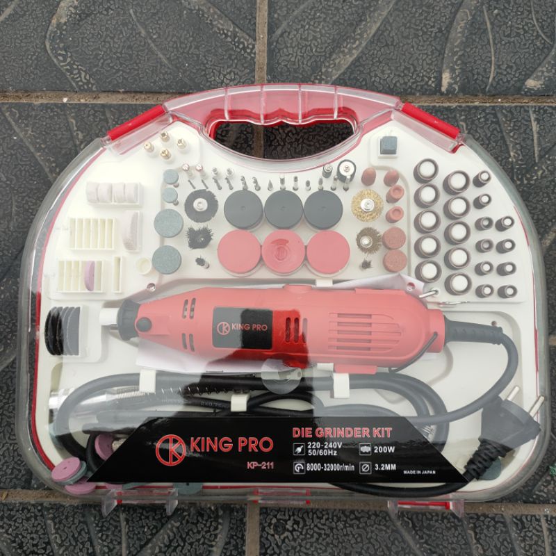 Bộ máy khoan mài khuôn, khắc mini đa năng Kingpro 200w, 6 tốc độ điều chỉnh kèm 100 chi tiết tiện lợi, bền bỉ