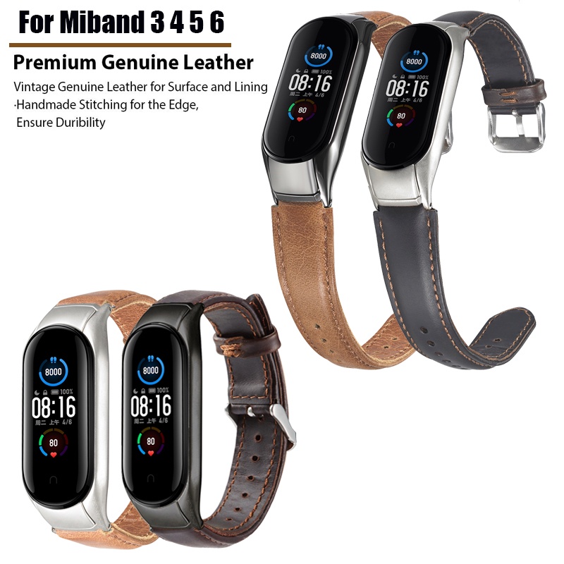 Dây Đeo Bằng Da Thật Cho Đồng Hồ Thông Minh Xiaomi Mi Band 5 Miband 3 4 5 6