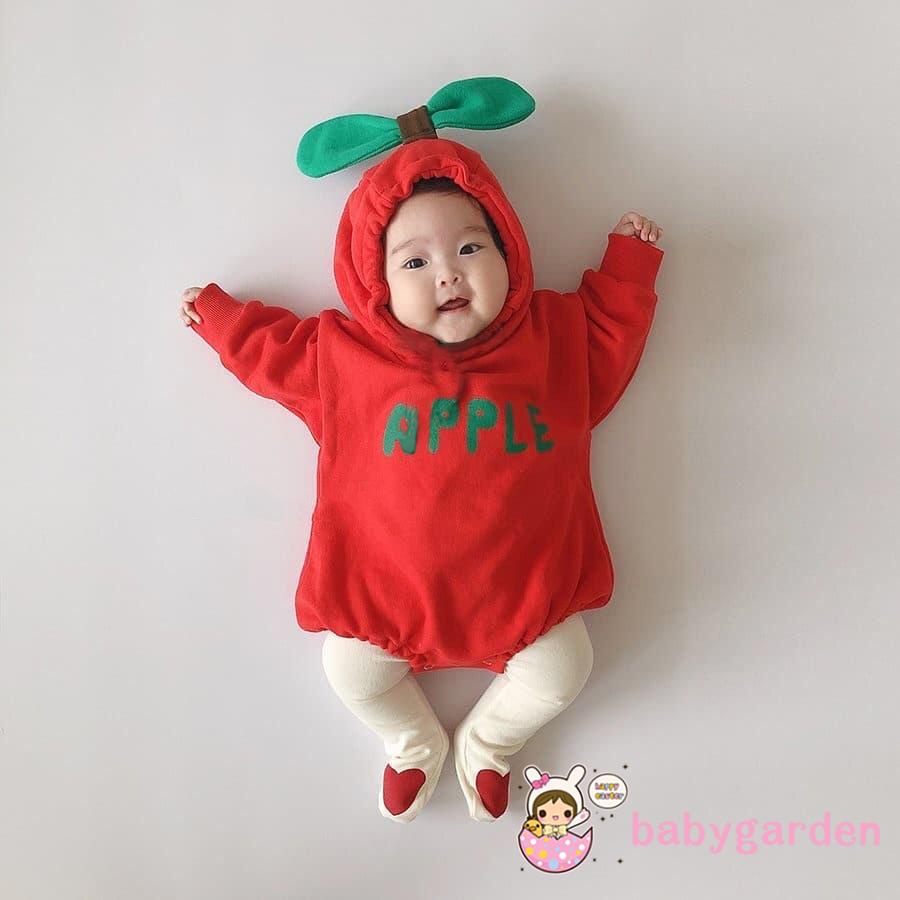 Áo liền quần tay dài có mũ in chữ Apple thời trang mùa thu cho bé 0-24 tháng tuổi