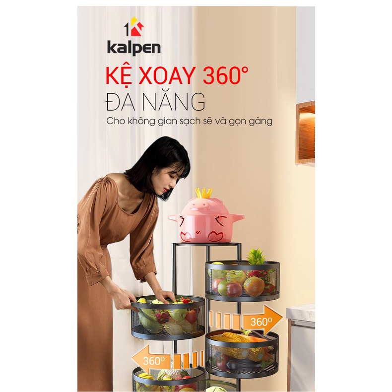 Kệ Nhà Bếp Xoay Đa Năng Dạng Tròn Chất Liệu Bằng Thép Không Gỉ 3/4/5 Tầng Có Bánh Xe Di Chuyển Siêu Tiện Lợi