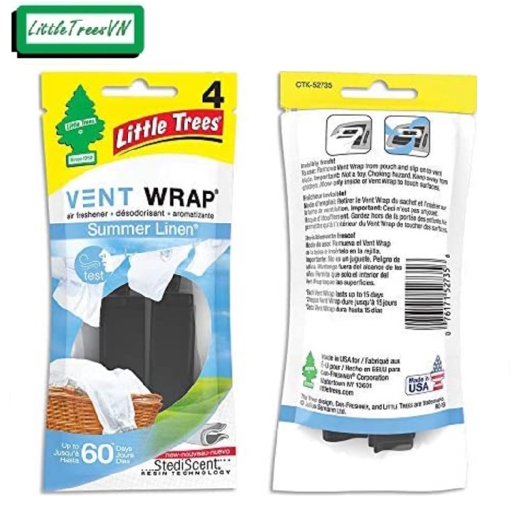 Kẹp thơm cài khe gió máy lạnh ô tô Little trees - Vent Wrap (gồm 4 kẹp trong 1 túi)