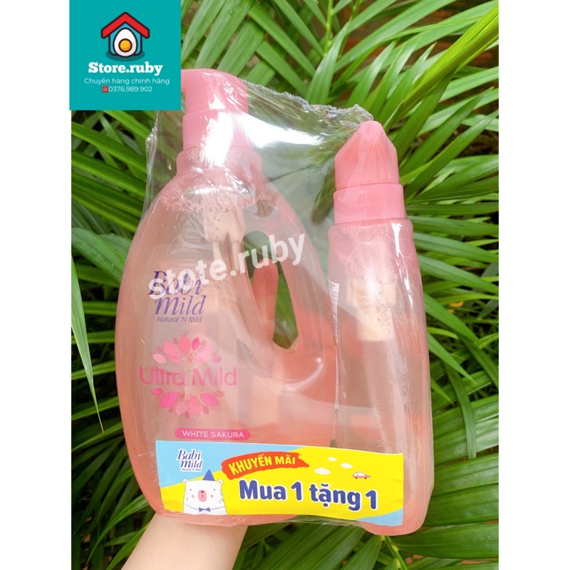 Mua 1 tặng 1 Sữa tắm gội toàn thân cho bé Babi Mild White sakura 850+400ml HÀNG CHUẨN CỦA THÁI