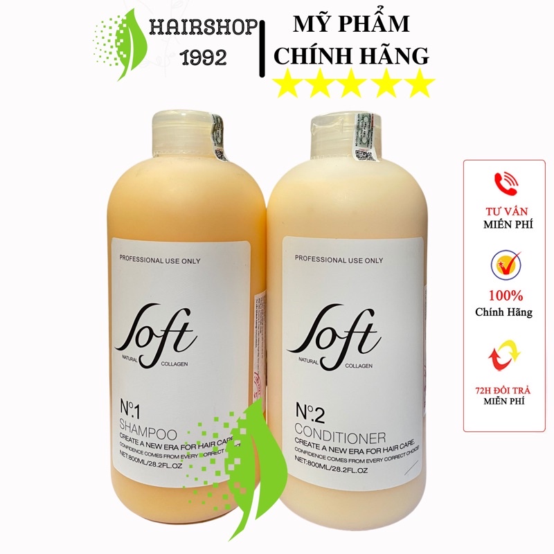 Dầu gội xả SOFT Nature Collagen Ngừa Gầu Nấm, Xù, Gãy Ngọn, Tái Tạo Cấu Trúc Tóc 800mlx2