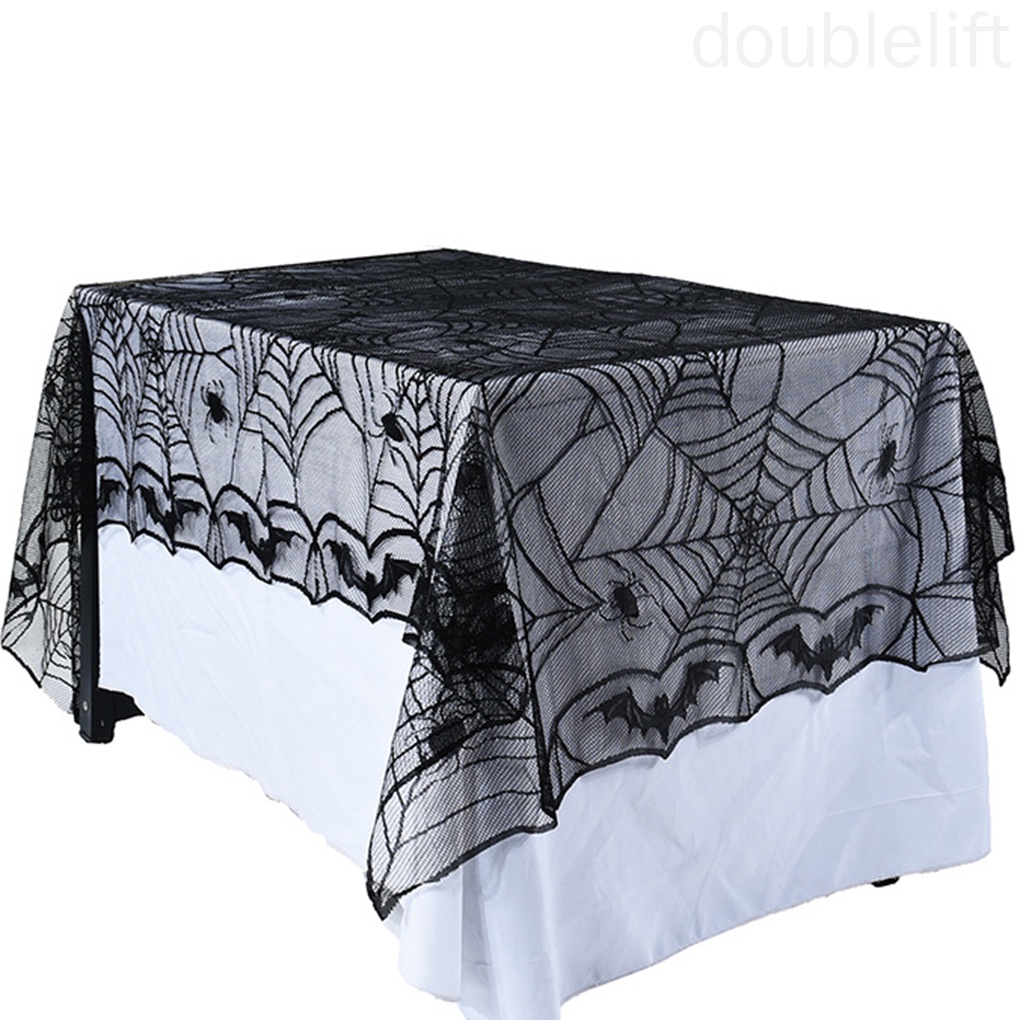 Khăn Trải Bàn Hình Chữ Nhật Phối Ren Họa Tiết Mạng Nhện Trang Trí Halloween