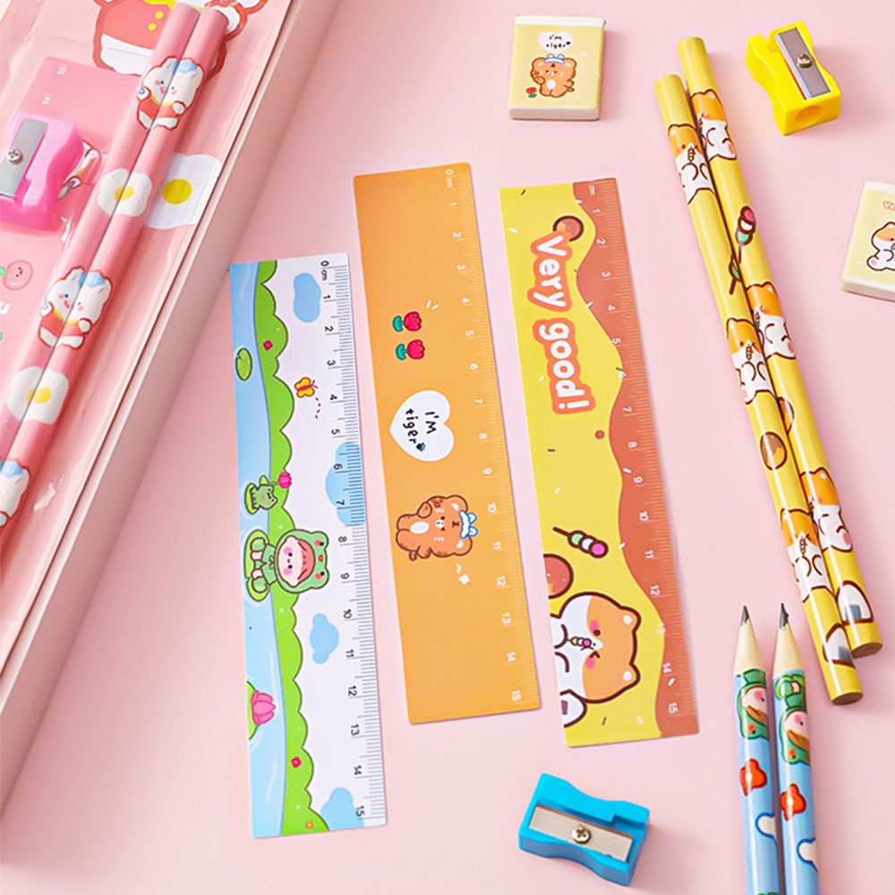 Sẻ 5 phụ kiện gồm bút chì + thước + gôm + đồ chuốt họa tiết hoạt hình dễ thương dùng làm đồ dùng học tập/ phần thưởng