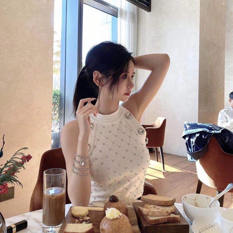 Áo len ba lỗ nữ hàng cao cấp họa tiết đính đá ôm dáng siêu đẹp