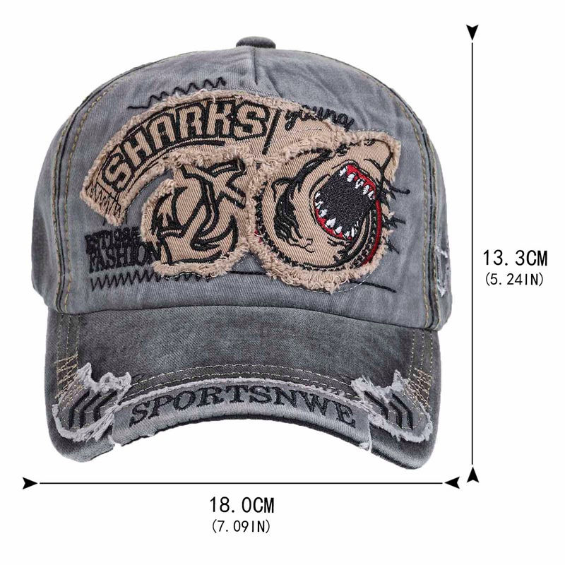 Mũ lưỡi trai thêu họa tiết cá mập phong cách retro