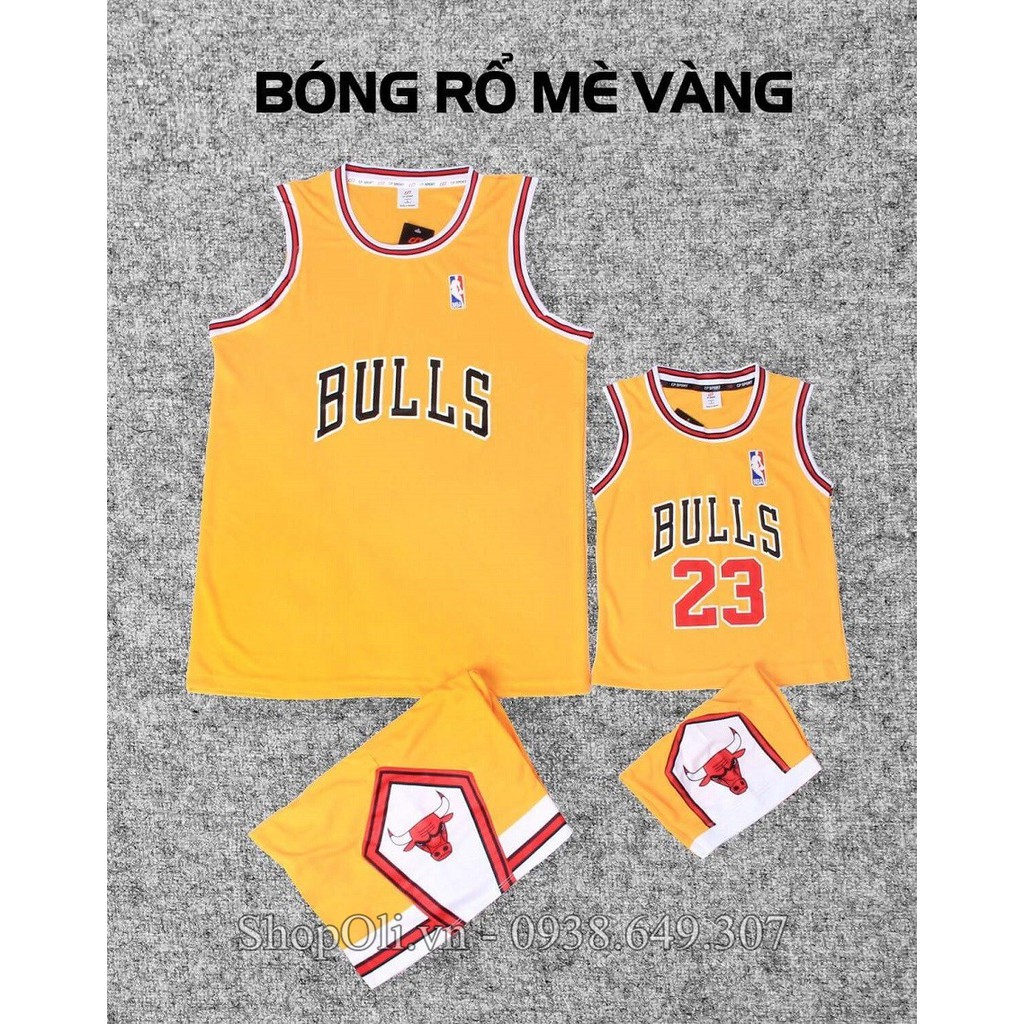 Combo 2 bộ quần áo bóng rổ người lớn trẻ em màu vàng