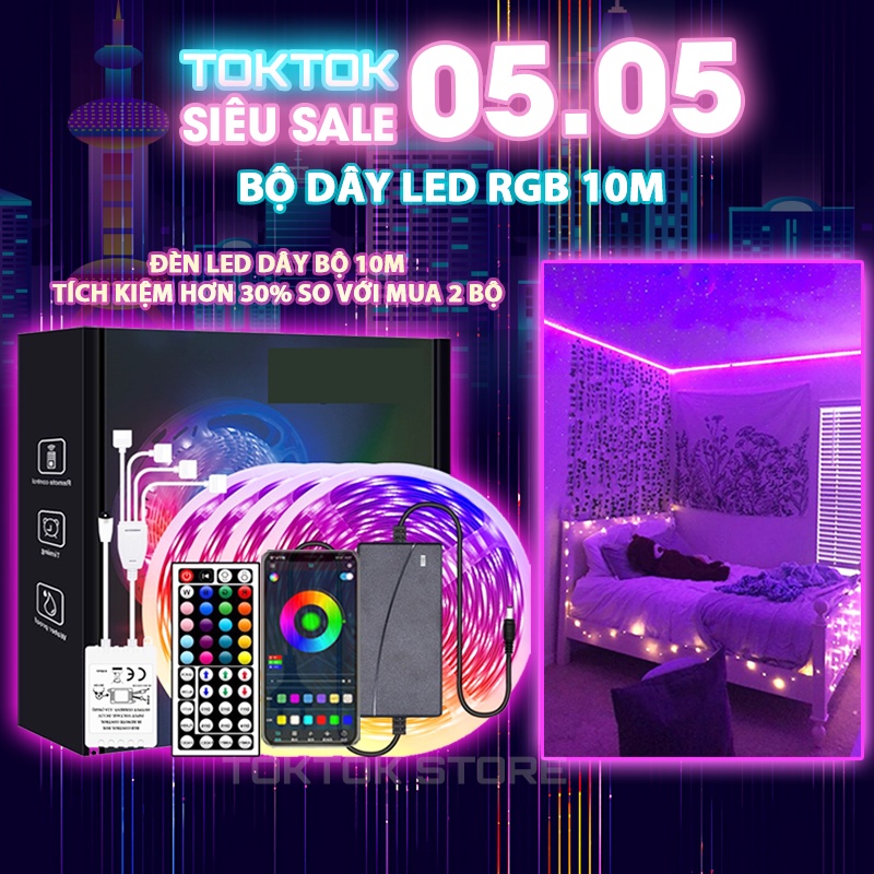 Đèn Led TikTok Trang Trí DIY đổi 16 Triệu Màu, Combo 10M Dây Led Phát Sáng Siêu Tiện Lợi Hỗ Trợ Trang Trí Nhà Cửa