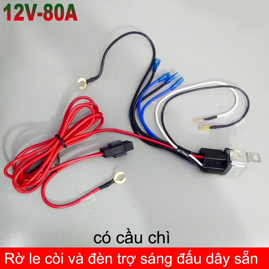 Bộ Rờ le Đấu dây sẵn 12v-80A Gắn còi, Đèn trợ sáng, Có cầu chì 30A Bảo vệ