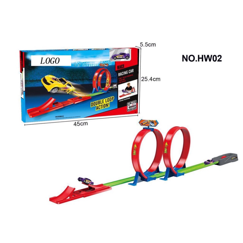 Đường đua Hot Wheels xoắn ốc gồm 1 xe và 2 vòng xoắn đồ chơi trẻ em