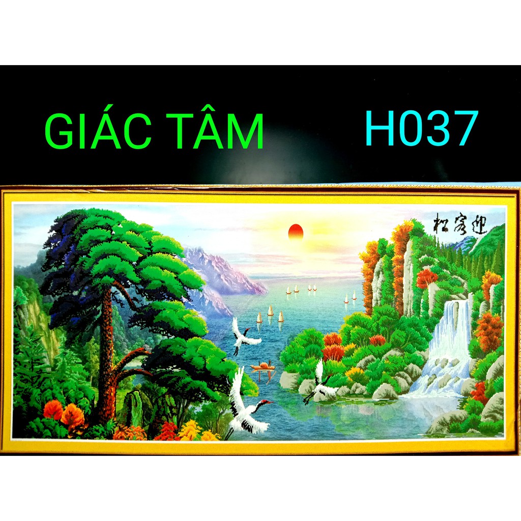 Tranh đá CẢNH NÚI THÁC NƯỚC RỪNG CÂY TÙNG ĐÁ HẠC THUYỀN BUỒM BIỂN MẶT TRỜI CHỮ - 200x77cm - H037 - tranh đá chưa làm