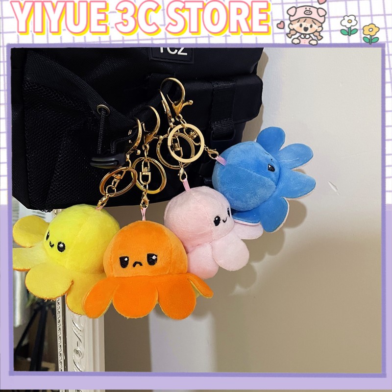 Flip Plush Toys Octopus Doll Pendant Double-Sided Reversible Stuffed Doll Halloween Decoration Gifts