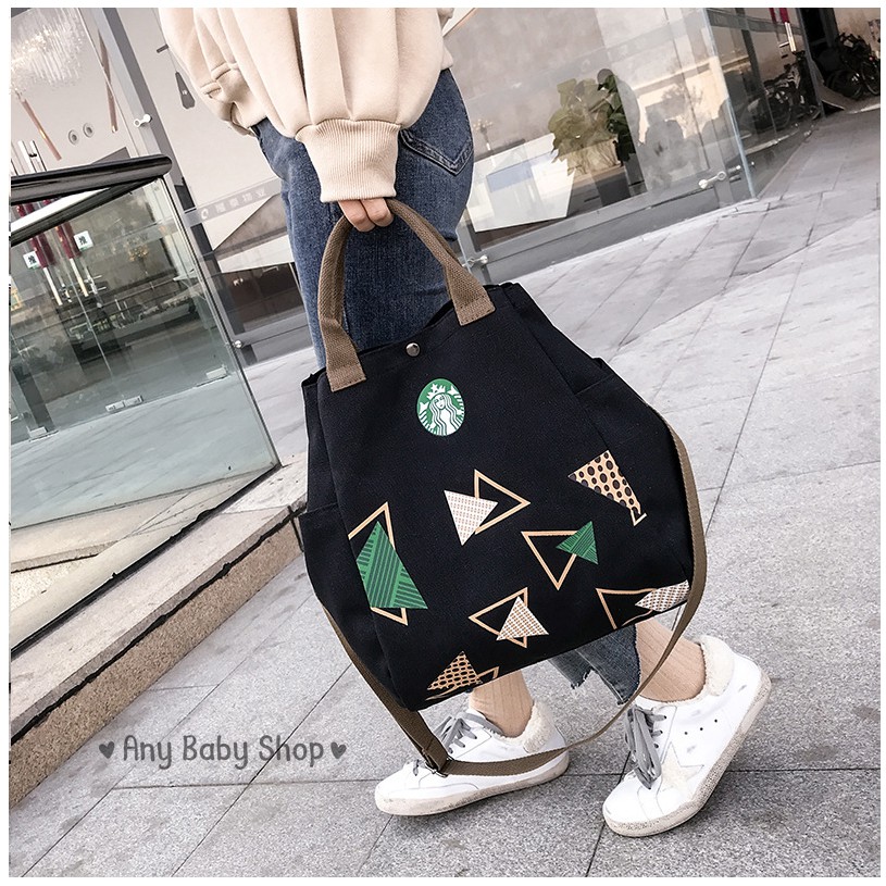 Túi tote- túi vải Ulzzang Starbucks vừa xách vừa đeo chéo 2 màu sang chảnh (hàng có sẵn)    ❣❣