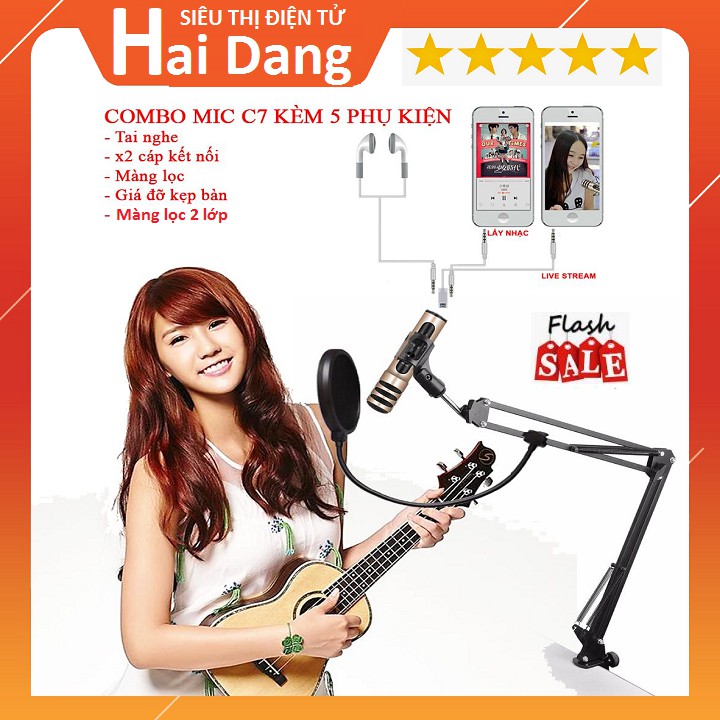 Combo Mic C7, Giá Đỡ Chân Kẹp Mic Livestream - Màng Lọc Âm và mic Thu Âm Chất Nhất