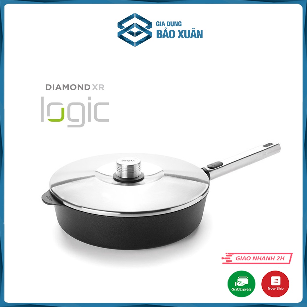 Chảo gang Woll Diamond XR Logic 1728PLCIL có nắp Chảo chống dính bếp từ - Made in Germany