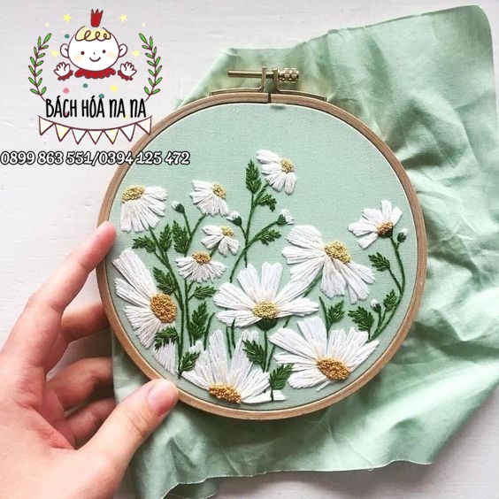 🌿DIY  nguyên liệu thêu HOA CÚC- KIT THÊU TAY  DAISY TRANG TRÍ NHÀ CỬA- BÁCH HÓA NA NA