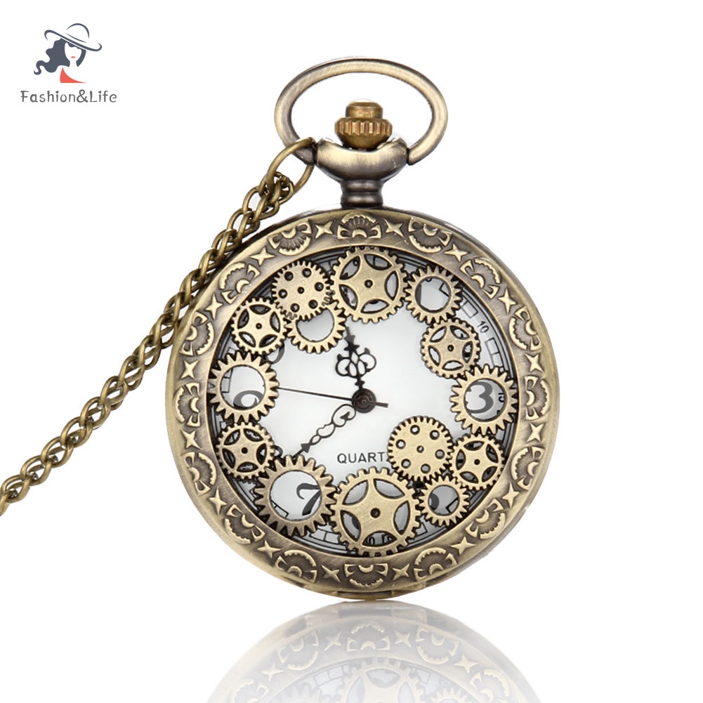 Đồng Hồ Quả Quýt Chạm Khắc Hình Bánh Răng Phong Cách Retro