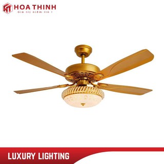 (Bảo hành 5 năm-Hỗ trợ lắp đặt) Quạt trần đèn Tân cổ, mạ vàng cao cấp, pha lê K9, 3 chế độ ánh sáng, có điều khiển HT-19