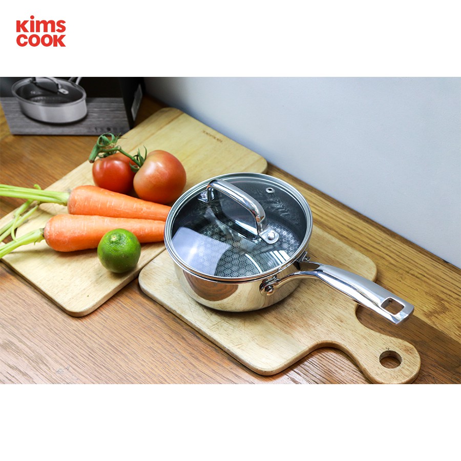 Quánh chống dính Kims Cook Blackcube 2 mặt  inox 3 lớp đúc liền đáy từ nắp kính siêu bền , cào không xước