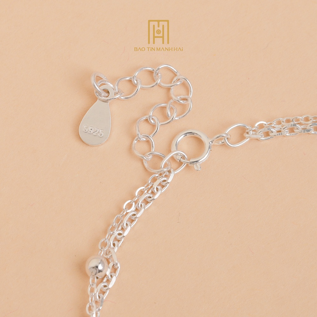 Lắc Tay Bạc Nữ Dây Kép Hình Hoa 5 Cánh, Gắn Chuông Nhỏ Xinh Xắn LB14 Bảo Tín Mạnh Hải