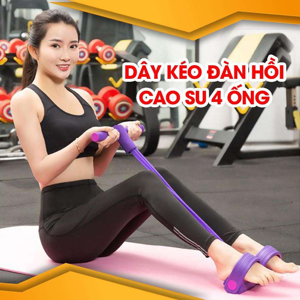 Dây Kéo Đàn Hồi 4 Ống Cao Su Bàn Đạp Chân Dụng Cụ Tập GYM Săn Chắc Bụng Tay Vai Tại Nhà Cho Nam Nữ