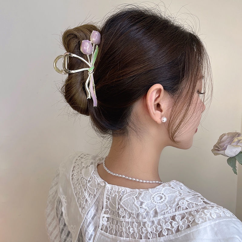 Kẹp Tóc Một Bên Bằng Kim Loại Hình Hoa Tulip Thanh Lịch Dễ Phối Đồ Phong Cách Hàn Quốc Cho Nữ