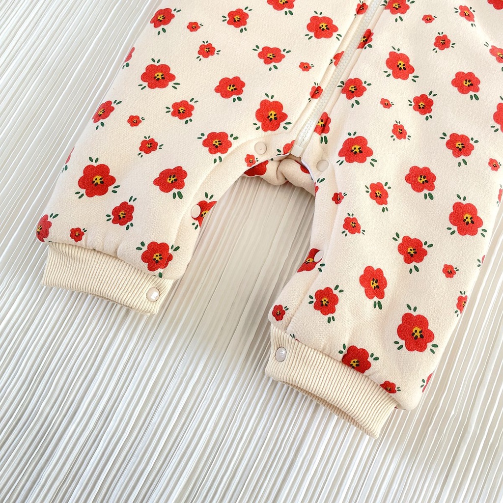 Áo liền quần Sanlutoz bằng cotton họa tiết hoa phong cách công chúa mùa đông cho trẻ em