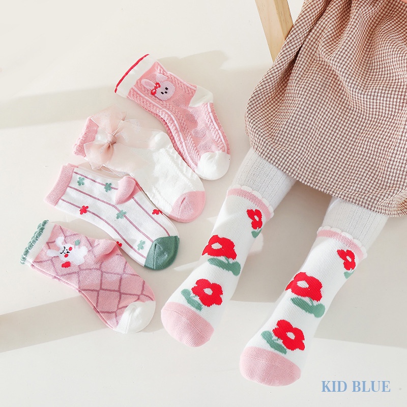 Set 5 Đôi Vớ Cổ Trung Họa Tiết Hoạt Hình Dễ Thương Cho Bé Gái