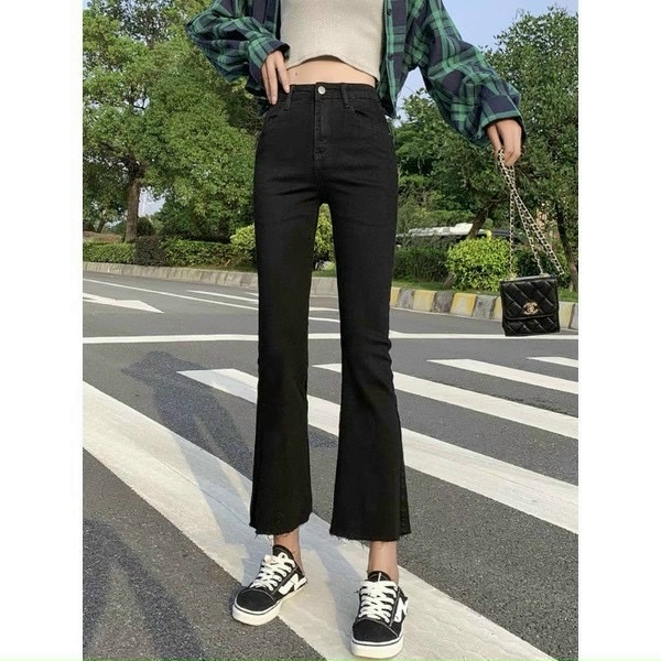 Quần bò loe LISA ống vẩy lửng, chất jeans co dãn 4 chiều, cạp cao đen FREESHIP TẶNG QUÀ 0đ | BigBuy360 - bigbuy360.vn