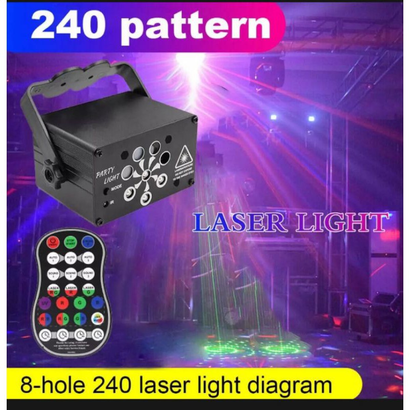 Đèn LED Laser Sân Khấu 6/8 Mắt 128/240 Hoa Văn Điều Khiển Từ Xa