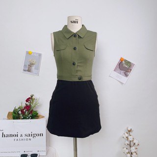 Áo croptop SAII áo croptop cổ đức cúc bấm sành điệu AO138