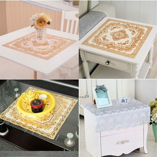 Combo 2 Khăn Trải Bàn Vuông, Tab, Tủ Đầu Giường Nhũ Vàng ( Trắng ) Chống Thấm Bẩn Sang Trọng