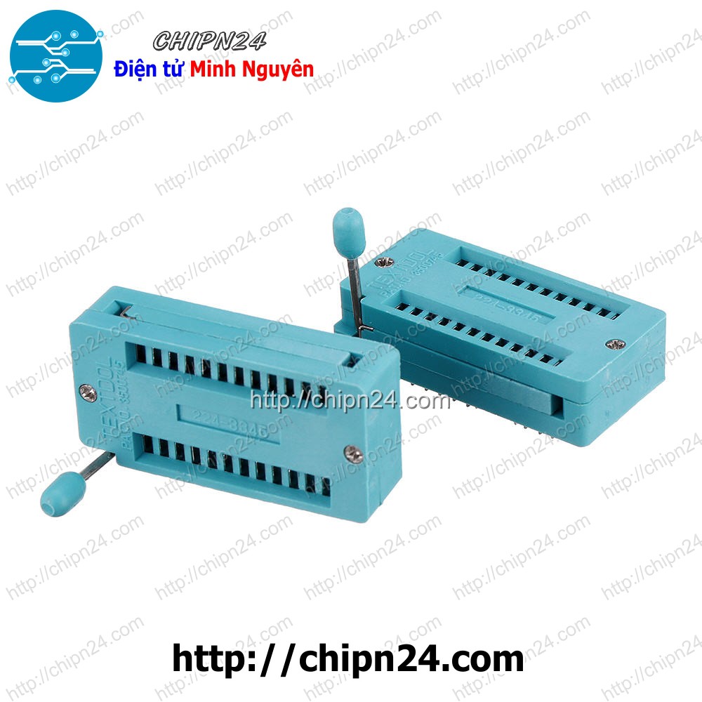 [1 CÁI] (F21.5) ĐẾ ZIF 24P RỘNG (DIP24 RỘNG) (Màu Xanh, có cần gạt) (Đế cắm IC 24 chân)