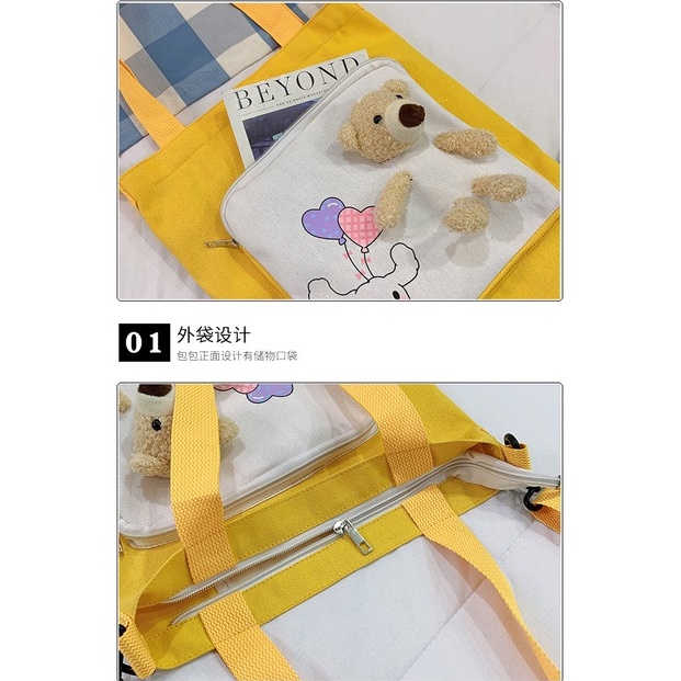 Túi đeo chéo ENVIROSAX vải canvas họa tiết gấu dễ thương xinh xắn