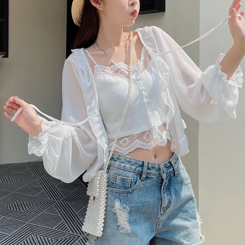 Áo Khoác cardigan chiffon Mỏng Ngắn Chống Nắng Thời Trang Mùa Hè Cho Nữ