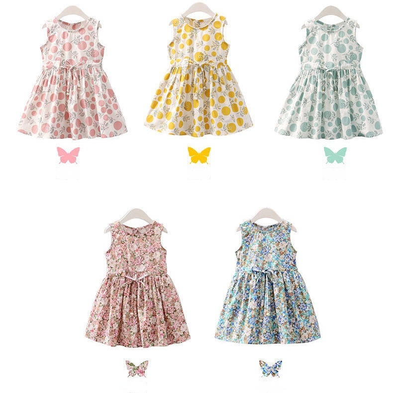 Đầm Công Chúa Không Tay In Hoa Bằng Vải Cotton Kèm Nón Dành Cho Bé Gái