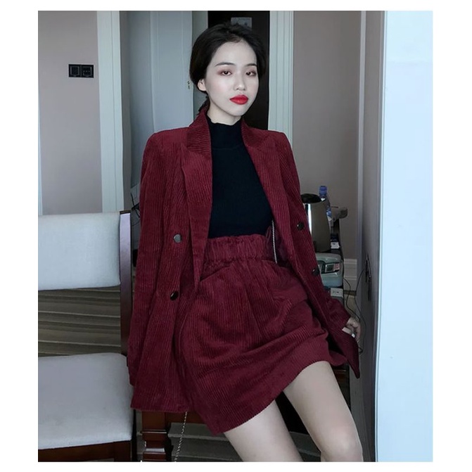 (Hàng order) Set vest nhung đỏ phối chân váy chữ A hoặc quàn ống rộng | BigBuy360 - bigbuy360.vn