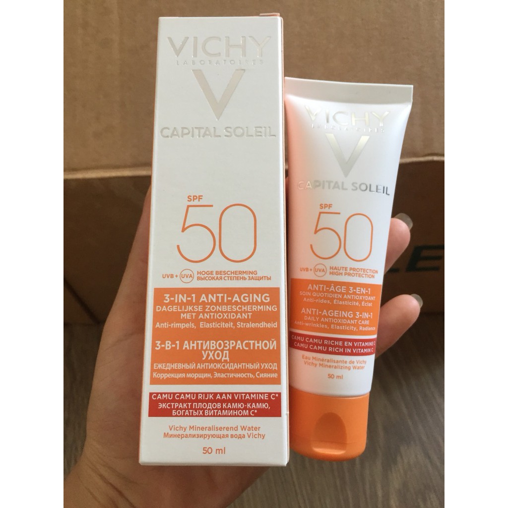 [Mẫu Mới] Vichy Kem Chống Nắng Ngăn Ngừa Lão Hóa Capital Soleil SPF 50 Anti-Ageing 3-in-1 50ml [Chính Hãng]