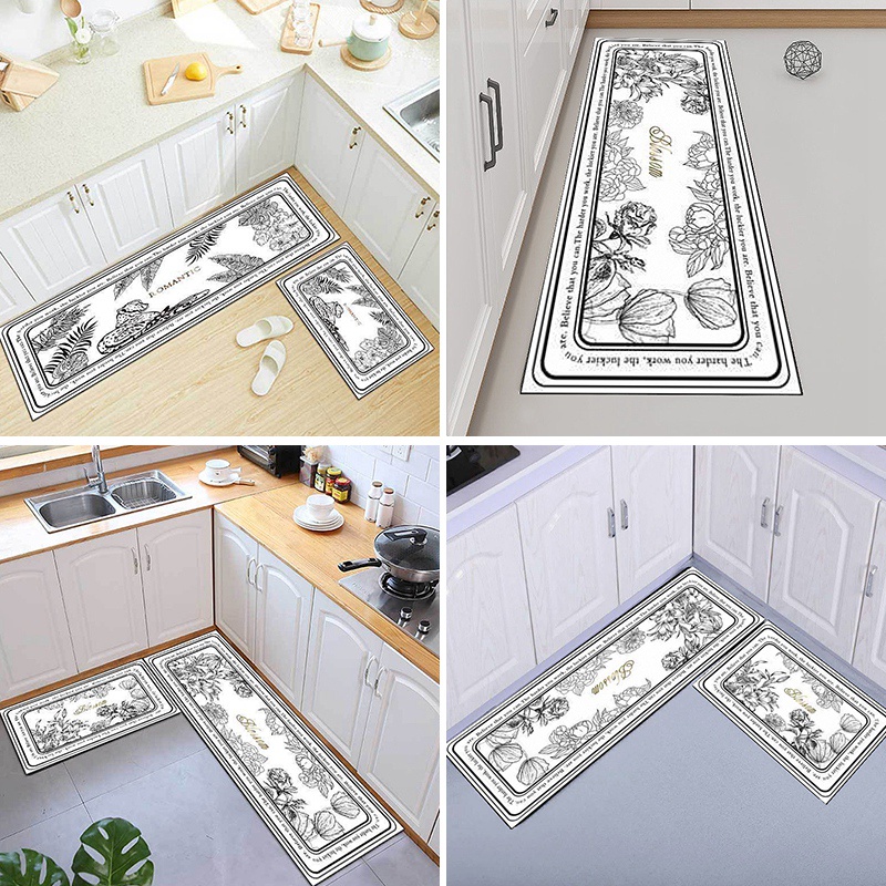 Thảm lót sàn nhà bếp màu trắng đen chống trượt phong cách bắc âu