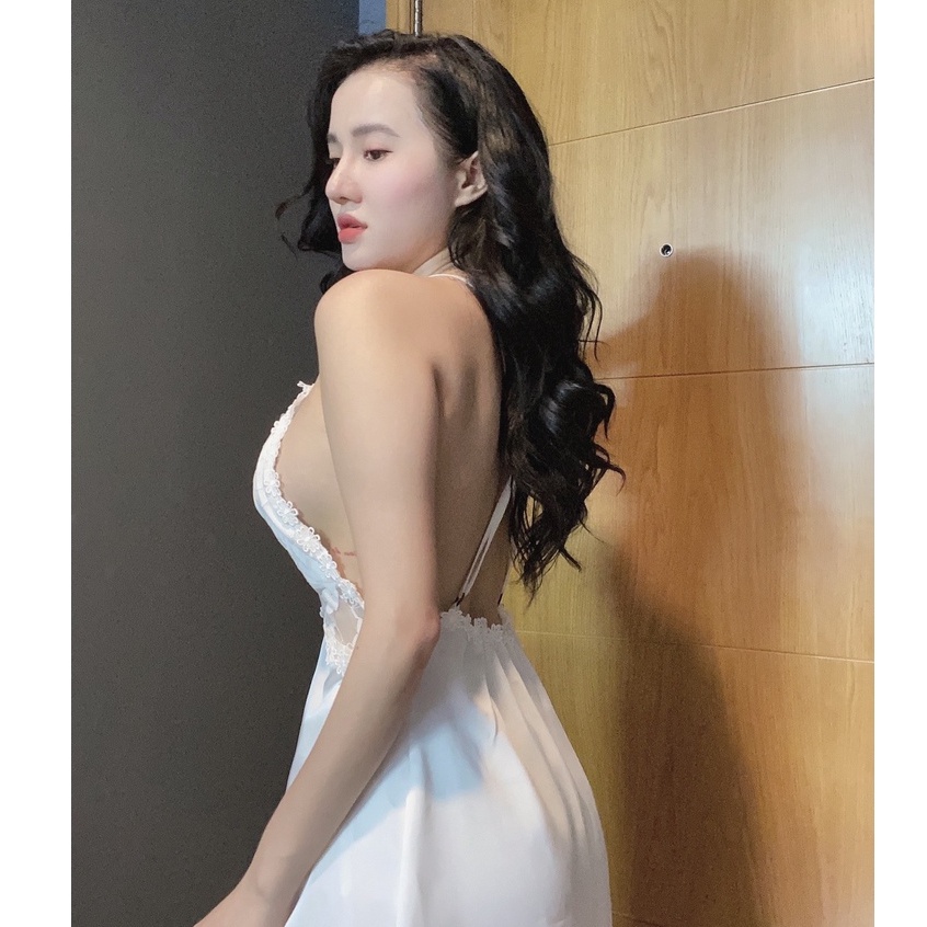 Đồ ngủ sexy / Đầm ngủ 2 dây chéo lưng phối ren siêu gợi cảm, chất liệu lụa satin cao cấp mịn mát, freesize dưới 65kg Sex | BigBuy360 - bigbuy360.vn