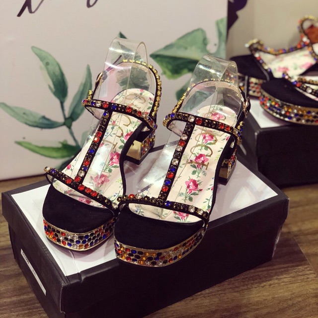 Sandal GC Gót Vuông Đính Đá SPV Fullbox