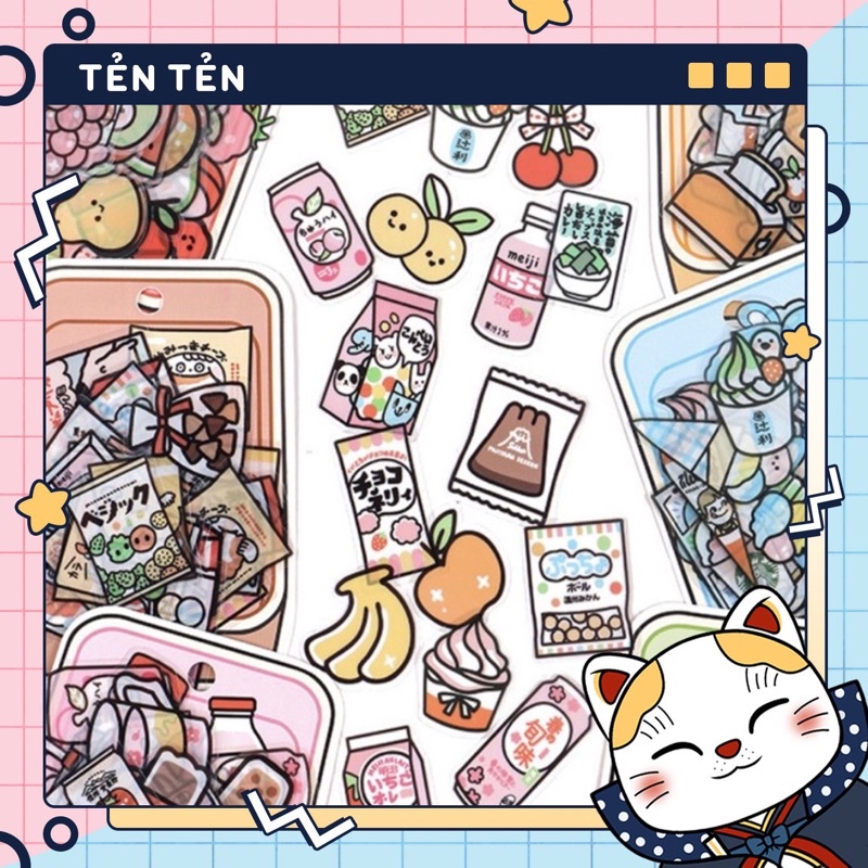 Sticker cute/Túi set 40 hình dán dễ thương hãng InfeelMe trang trí sổ planner bullet journal Tẻn Tẻn