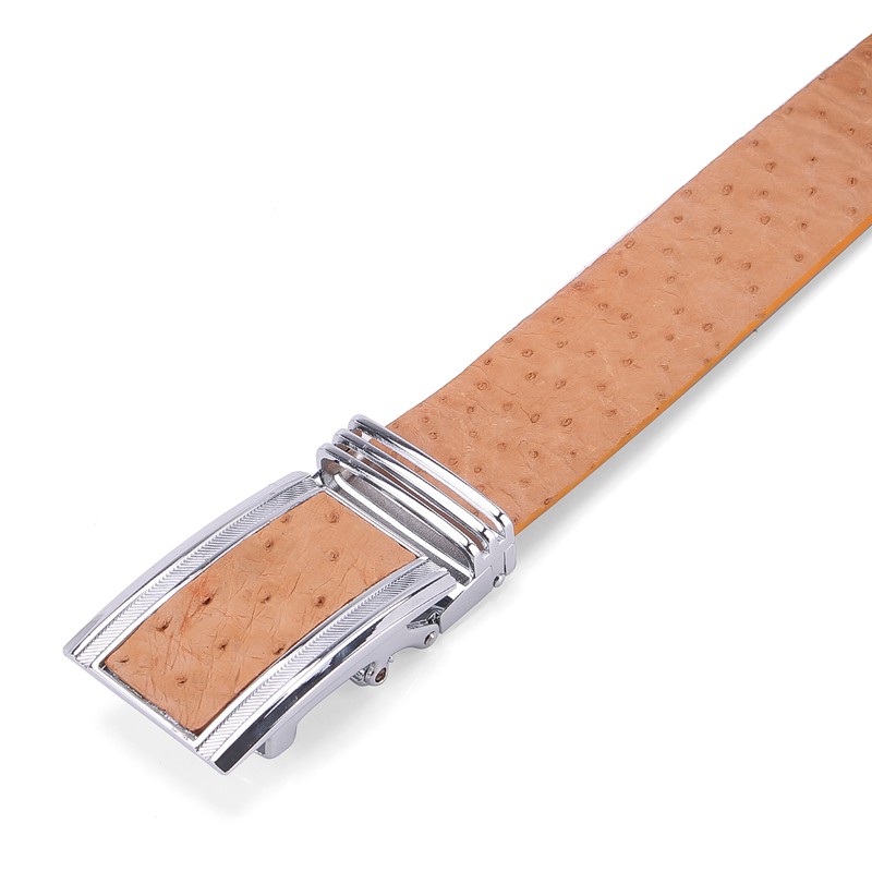 Thắt lưng nam Huy Hoàng da đà điểu 4P da hột màu vàng bò HP4435